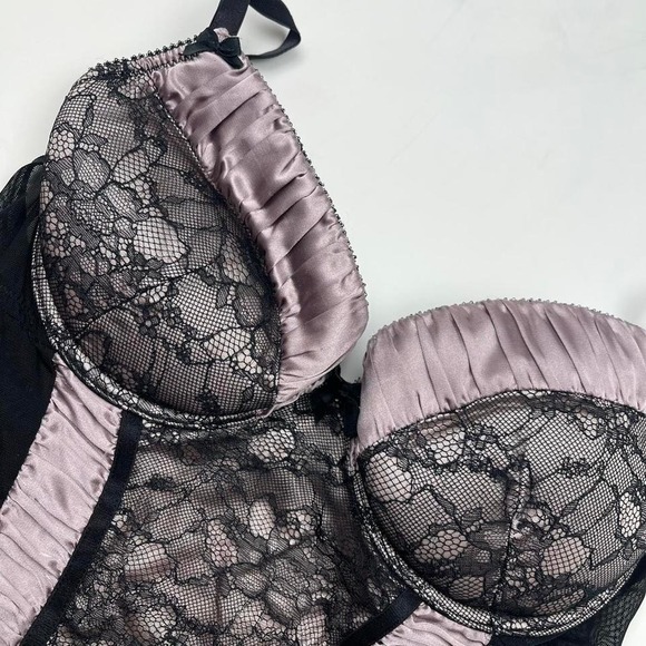 Y2K Gothic Coquette Babydoll Lingerie Dress Euro Bows Black Lace Women's 36D - Picture 4 of 7